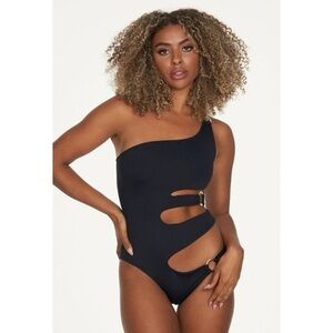 Frederick's of Hollywood Black Asymmetrical Cutout Swimsuit